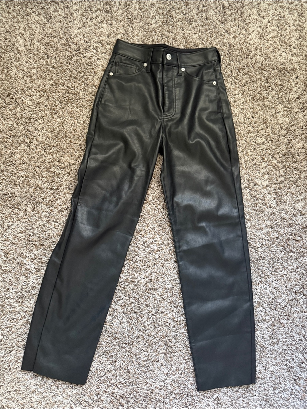 Express Black Straight-Leg Faux Leather Jeans